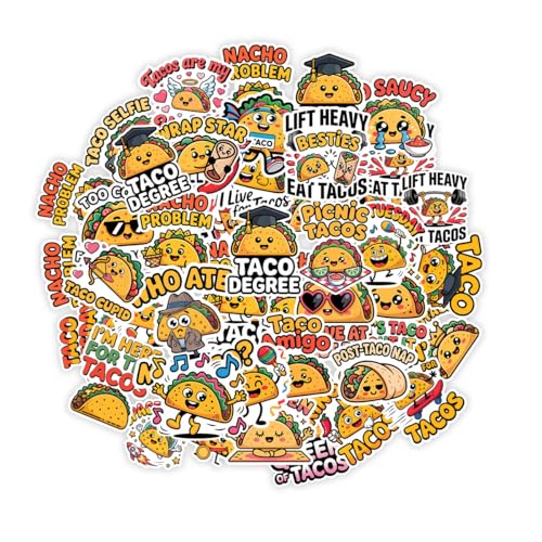 Vybonz Taco Sticker Funny Food Decal Mexican Cuisine Cartoon | Taco Stickers with Funny Food Quotes for Taco Lovers, Restaurant Fans, Laptop, Water Bottle and Notebook Use - color: Taco, size: 3in