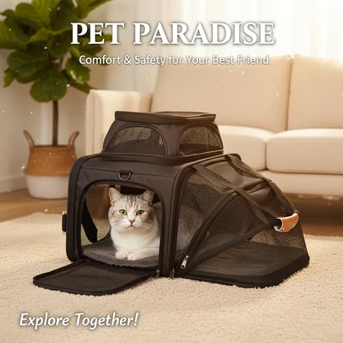 JUNGYOON Cat Carrier, Expandable Airline-Approved Soft-Sided Pet Travel Bag for Cats, Small Dogs & Small Pets, Breathable Mesh Design with Multi-Pockets & Fleece Pad (Dark Grey) - color: Dark Grey, size: 17.0"L x 11.0"W x 11.0"H