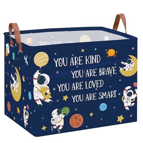 Space Room Decor Kid Storage Box,Boys Astronaut Planets Stars Organizer Toy Box Bin, Galaxy Spaceman Outer Space Blue Laundry Hamper for Baby Bedroom Classroom Nursery - color: Blue 2