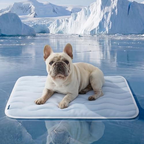 Bedsure Cooling Mat for Medium Dogs,Washable Breathable QMax>0.4 Cool Fiber | 29x21In Gel-free Cool-to-touch Fabric to Rapid Cooling,Cold Crate Pad Indoor for Pet,Portable Thin Kennel Mat as Topper,Blue - color: Blue, size: 29" x 21" (Medium)