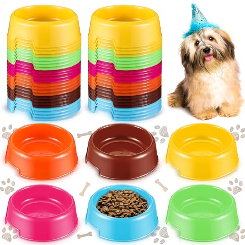 24 Pcs Puppy Dogs Birthday Party Supplies Plastic Dog Bowls Bulk Reusable Food Feeding Water Pet Bowl for Cat Paw Party Favor, Blue, Yellow, Pink, Coffee, Orange, Green