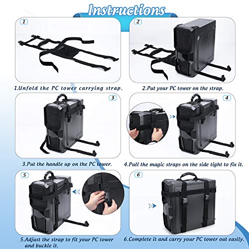 Trunab PC Tower Strap with Rubber Handle Desktop Carrying Case Belt | Computer Travel Holder with Pockets for Cable, Mouse, Ideal for Transporting On The Go - Patented Design