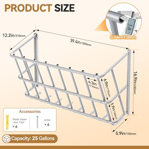 Hay Feeder for Goats,25 Gallons Livestock Feeder | Heavy-Duty Steel Goat Hay Rack,Wall Blanket Holder,Multiple Sided Hay Feeder Holder for Horse,Sheep,Goats,Indoor Outdoor Uses - size: 39INCH