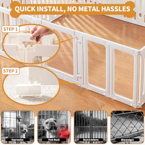 Acrylic Dog Playpen Indoor, Puppy Pens for Small Dogs & Puppies, 19 Panels | Easy Assemble, DIY Flexible Shape Dog Pen with Plastic Fence, Pet Exercise Pin for Small Animals, 24''Tall - size: 24" H