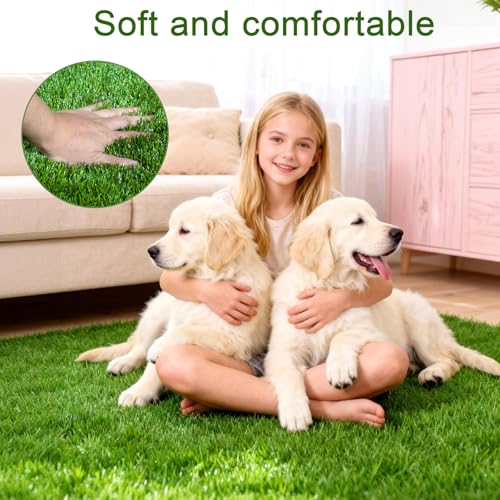 THREE ORANGES Artificial Grass Outdoor 4x6 FT, 1.35 Inch Thick Soft Fake Grass Turf Mat with Drainage Holes, Artificial Turf Grass Rug for Dogs, Patio Backyard Dog Run - size: 4 X 6 FT