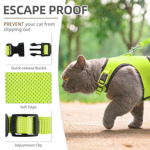 PUPTECK Soft Mesh Cat Vest Harness and Leash Set Puppy Padded Pet Harnesses Escape Proof for Cats Small Dogs Rabbits Bunny - color: Fluorescent Green, size: L(NECK 8.5"-10.5", CHEST 12.5"-15", 6-10 lbs)