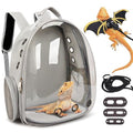 kathson Bearded Dragon Carrier with Harness and Leash Set, Large Reptile Travel Carrier Portable Lizard Backpack Clear Small Animals Carrying Bag for Gecko Hamster Rabbit Hedgehog Kitten (Gray) - color: Gray