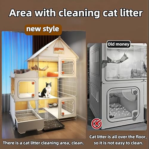 Indoor Cat Cage with Litter Box,Complimentary Cat Bed, Bowl,Teaser Wand，Cat House Large cat Villa Playpen Outdoor, Large Cat Enclosure, Small Animal Dog Kennel - size: 41.8"Lx18.1 "Wx55.6" H)