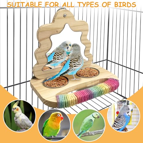 Tfwadmx Bird Parrot Wooden Feeding Cups Small Bird Feeding Dish Cups Stainless Steel Birds Bowls Food Water Bowls with Food Holder for Cockatiel Lovebirds Parakeet Macaw Finches