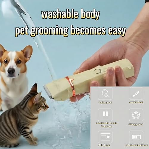 Low Noise 4-in-1 Dog Grooming Clippers Kit,Cordless Dog Nail Clipper,Dog Paw Trimmer,Cat Ear Trimmer,Pet Cat Dog Hair Trimmer for Small Large Dogs Cats and Rabbits Grooming at Home(Beige)