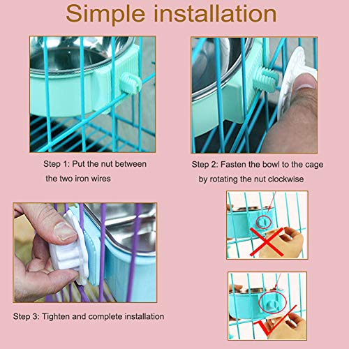 Hamiledyi 2-Pack Hanging Dog Bowls with Removable Stainless Steel Feeder - Spill-Proof Crate Bowls for Kennel/Cage, Puppy to Medium Dogs, Cats, Rabbits & Guinea Pigs (Durable Pet Food & Water Dishes) - color: D：Blue+Pink