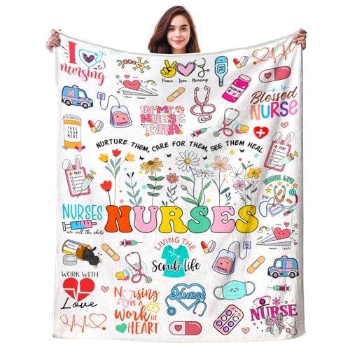 Nurse Gifts for Women Nursing Graduation Blanket Throw Nursing Gift Plush Flannel Accessories Nurse Practitioner Gifts for Nurses Work Office Decor Retirement Birthday Gift 50"X40" - color: Nurse Gift, size: 50"x40"