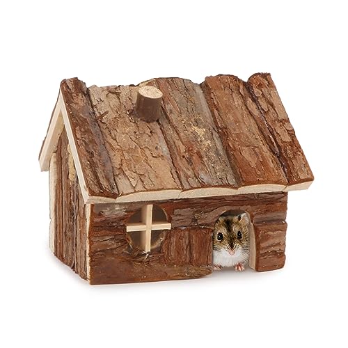 Wontee Hamster Wood House Hamster Hideout Hut for Dwarf Hamsters Mice Small Gerbils (Small)