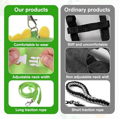 Ferret Harness and Leash Set, Dinosaur Shaped Rabbit Harness and Leash Set with Safe Bell, Adjustable Ferret Vest Harness for Baby Rabbit Guinea Pig Teacup Chihuahua Mouse Small Pet(Green)