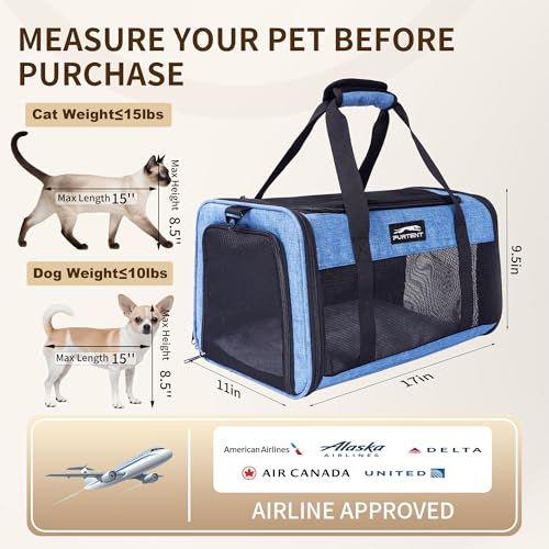 Pet Carrier Airline Approved, Soft Sided Cat Carrier for Small Pets up to 13 lbs, TSA Approved Dog Travel Bag, Portable Soft Sided Pet Carrier for Kittens and Puppies (Blue, Travel Litter Box) - color: Blue