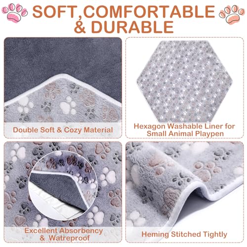 Preboun 4 Pcs 47 in Guinea Pig Playpen Pad Waterproof Hexagon Mat Reusable Dog Playpen Liner for Small Animal Rabbit Cage Tent Pee Pad Washable Yard Fence(Gray Paw)