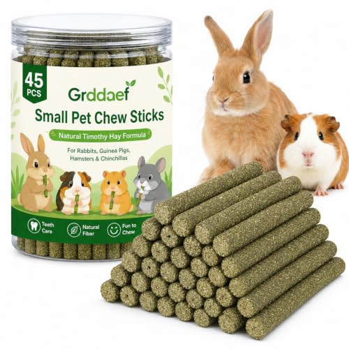 Grddaef 45Pcs Rabbit Toys, 300g Natural Timothy Grass Molar Teeth Stick Chew Toys for Chinchilla Rabbit Bunny Guinea Pig Treats - color: 18 Pcs