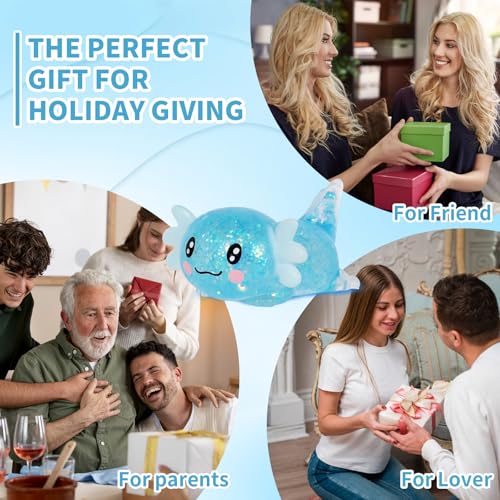Blue Axolotl Squeeze Toy, Slow Rise squishies Relief Sensory Toy. | Cute Squeeze Anxiety Pressure Ball, Portable Calming Fidget Toy for ADHD Autism, Gift Box Packed - color: Single Blue Lying Axolotl