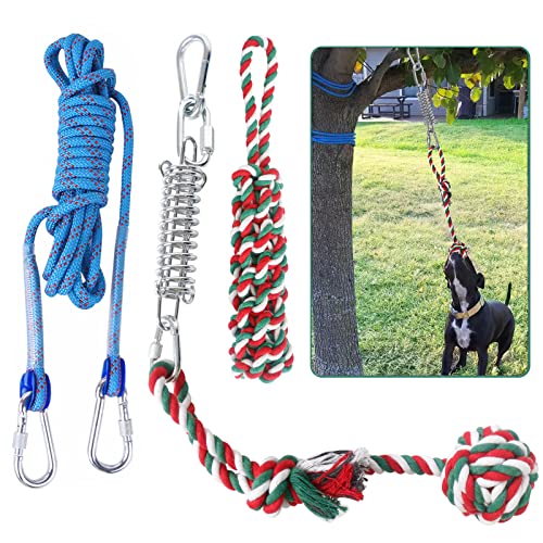 HOPET Dog Outdoor Bungee Hanging Toy, Tether Tug of War Toys for Medium to Large Dog to Exercise, Durable Interactive Tug Toy, Dog Rope Toys - color: 1-Blue