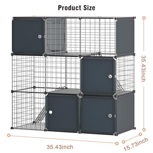 3-Tier Large Cat Enclosure Indoor & Outdoor with Litter Box, Detachable Multifunctional Catio Playpen - DIY Metal Wire Kennel Cage for Cats - size: 35.4"L x 15.7"W x 35.4"H