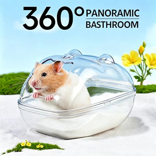 Hamster Bathtub,Sand Bath Container,Mouse dig Box,Splash Proof Hamsters Sand Box Bathroom,Transparent House sandbath for Hamsters,Hamster Toilet Small Animal Habitat Décor(M 5.7 * 4 * 4inches)