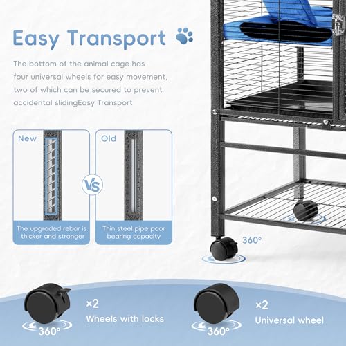 HABUTWAY 55''H Large Metal Rolling Ferrets Cage, Cage for Rats/Chinchillas, 0.5'' Bar Spacing for Ferret,Small Animal Cage w/Removable Ramp & Platform