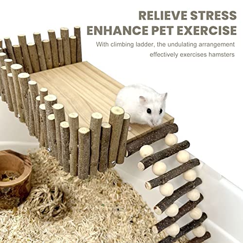 Health Gear Hamster Wooden Climbing Toy, Dwarf Hamster Activity Playground with Fence for Hamsters, Sugar Gliders, Golden Bears, Guinea Pigs, Small Pet Climb with Ladder, Screw Type