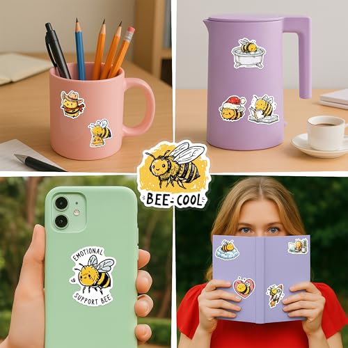 100 PCS Bee Stickers Pack – Waterproof Vinyl Decals for Water Bottles, Laptops, Phones, Notebook, Cars – Cool Vibrant Graphics for Bee Enthusiast - color: Bee