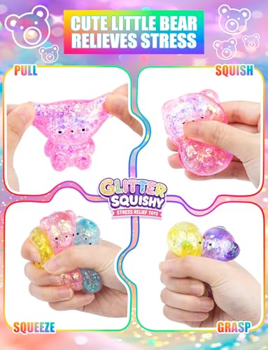 12Pack Bear Stress Balls Fidget Toys Sensory Sugar Ball Stress Relief Toys | Cute Gummy Bear Stuffers for for Kids Adults Easter Basket Party Favors Goodie Bags - style: 12PCS (Bear)