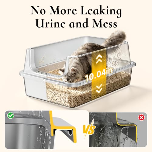 XL Open Top Stainless Steel Litter Box with High Sides, Gray | Extra Large Metal Cat Litter Pan , XL Litter Box, Non-Stick Easy Clean Anti-Leak Kitty Litter Pan, Odor Control, Open Top - color: Gray