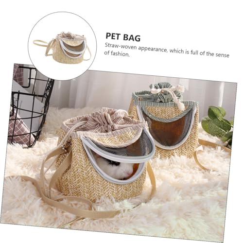 Portable Hamster Carrier with Ventilated Gauze Small Pet Carry-Out Bag Lightweight Straw-Woven Design for Outdoor Travel 5.51X5.51X4.72In