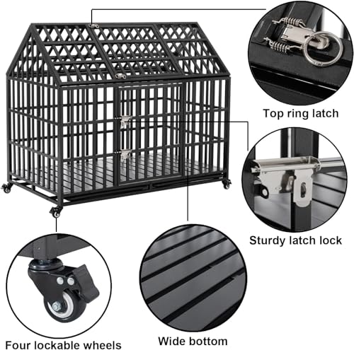 52 inch Heavy Duty Indestructible and Escape-Proof Dog Crate Cage for Large Giant Dogs, Steel Double Door Indoor High Anxiety Pet Kennel with Trays and Wheels, Extra Large XL XXL - size: 51.2"L x 29.5"W x 44.9"H