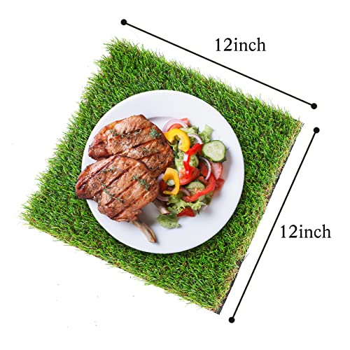 GLOBREEN Artificial Grass Squares Table Placemats for Easter Golf Party Decorations - Green Fake Grass Turf Table Mats Centerpiece for Woodland Picnic Decor Party, Dining, Wedding - size: 12" x 12"/4PCS