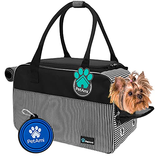 PetAmi Dog Purse Carrier for Small Dogs Cats, TSA Airline Approved Soft-Sided Pet Carrier with Pockets, Ventilated Travel Tote Bag with Bed & Shoulder Strap, Puppy Kitten, Max 12 lbs, Stripe Black - color: Stripe Black