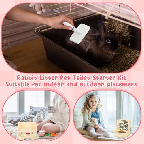 Honeydak 10 Pcs Rabbit Starter Kit Small Litter Box Bunny Grooming Kit Scratch Pads Hay Feeder Bowl Ice Pad with Bunny Toys for Guinea Pig Rabbit Accessories(Beige) - color: Beige