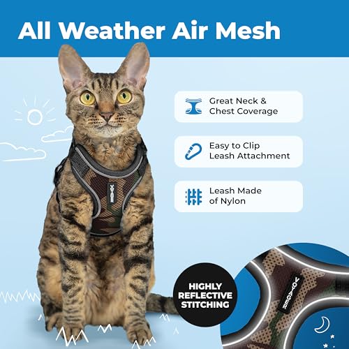 Voyager Escape-Proof Step-in Lock Cat Harness & 5ft Neoprene-Handle Leash Set All-Weather Mesh with Reflective Stitching for Small to Large Cats by Best Pet Supplies, Army (327), XS - color: Army (327), size: XS (Chest: 13 - 16")