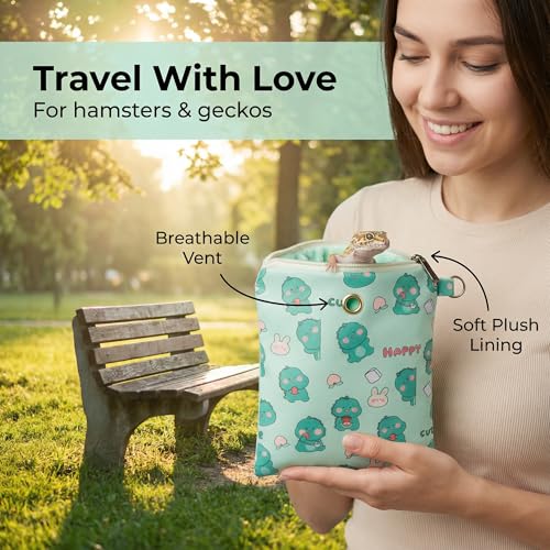 Small Pet Carrier Bag with Soft Minky Dot Lining, Breathable & Waterproof Travel Pouch for Leopard Geckos, Hamsters, Small Reptiles and Small Animals – All-Season Use - color: Green