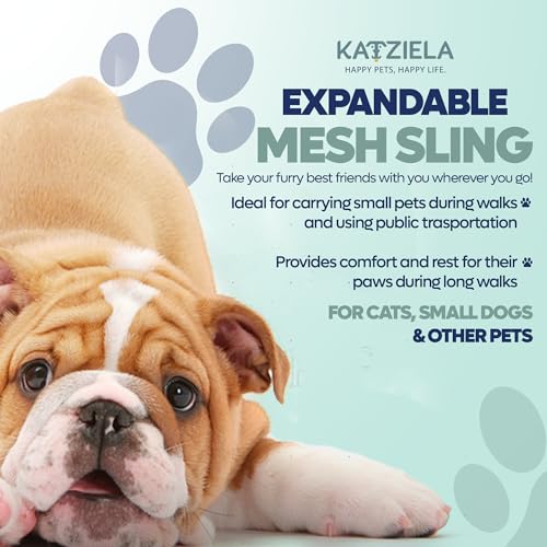 Expandable Pet Carrier Sling Bag - Small Dog, Puppy and Cat Carrier Front Shoulder Backpack w/Harness Strap - Carrying Pouch for ESA, Animal Travel - PU Leather Bottom, Mesh Pocket by Katziela (Grey) - color: Grey