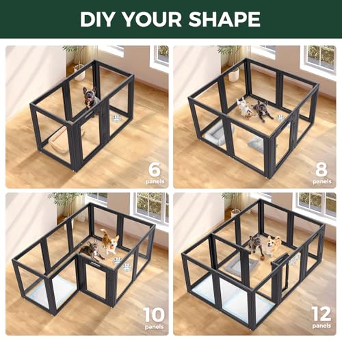 FXW AuraSpace Clear Acrylic Indoor Dog Playpen, 30" H, 8 Panels, Black | Open View, Modern Home Fit, No Climbing Bars, Tool-Free Setup, For Small & Medium Dogs - color: Black, size: 30"H