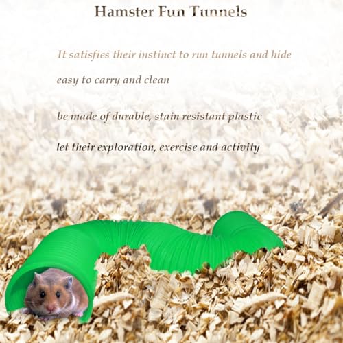 PINVNBY Plastic Tunnel for Hamster,2 PCS Guinea Pigs Tunnels with 19 PCS Chew Toy Collapsible Ferret Hideout Tubes Small Animals Cage Accessories for Hamsters Mouse Rat Gerbils Rats Mice(Green) - color: 【Green】