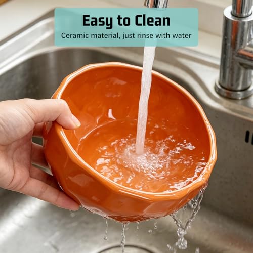 kathson Slanted Ceramic Dog Bowl Tilted 15° Cat Food Water Bowls Dish Animal Pet Comfort Feeding Bowls Heavy Weighted Feeder for Wet or Dry Food (Orange) - color: Orange