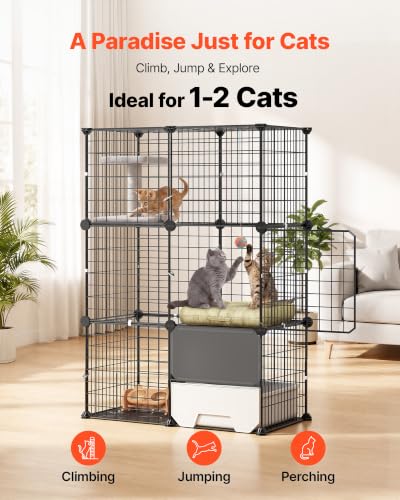 VEVOR Cat Cage 3-Tier 28"x17.91"x40.98" DIY Cat Playpen with Litter Box, Indoor Enclosure Detachable Metal Wire Kennel Crate, Large Exercise Place Ideal for 1-2 Cats, Kittens and Small Animals, Black - size: 28"x18"x41"
