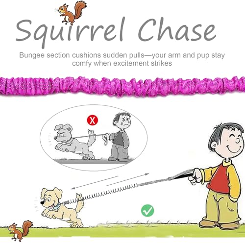 5FT Bungee Dog Leash Shock Absorbing Reflective Nylon Lead 2cm Wide | Soft Handle- Lightweight- Anti-Pull Training for Small/ Medium Dogs- 6 Colors (purple) - color: Purple