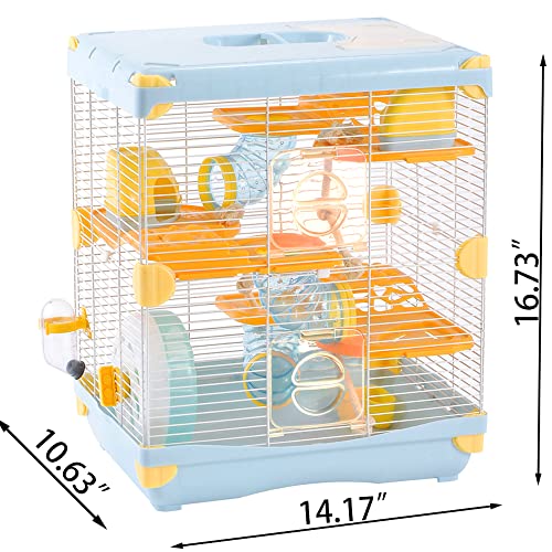 Hamster Cage Small Animal Cage 3 Layers Cage Size：14.17"(W) X10.63(L) X16.73 (H) Suitable for Hamsters up to 3.5 inch in Length