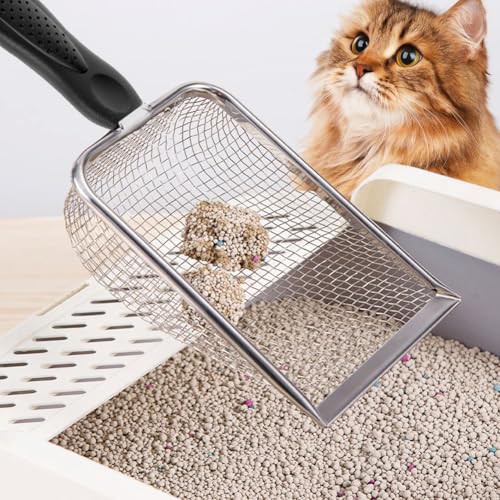 Cat Litter Scoop,Sturdy Litter Cleaner Corner Shovel,Stainless Steel Mesh Litter Shovel,Easy to Clean Reptile Terrarium Sand Waste,Beach Shovel(Black) - color: Black