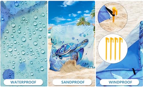 WIWIGO Beach Blanket Mat Waterproof Sandproof for 2-8 Adults Quick Drying | Extra Large, For 2-8 Adults,Windproof, Outdoor Picnic Mat, Beach Accessories Must Have,Gifts, for Travel, Camping, Hiking - color: Blueturtle, size: 120" X 108"（1-8person）