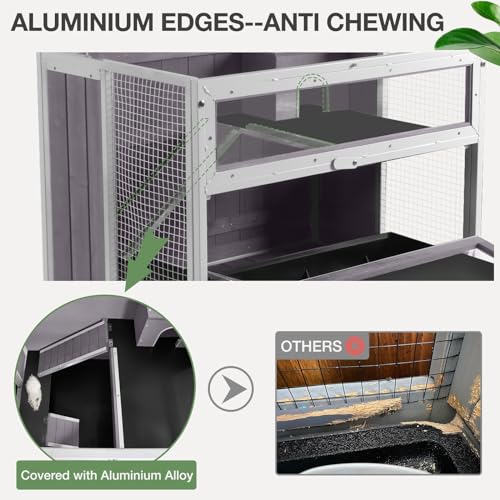 Guinea Pig Cage, Moveable Metal Frame Hamster Cage Anti-Chewing with Aluminium Alloy Edge, Hideouts, Ramps, Seesaws Chewing Toy, Deeper Pull-Out Leakproof Tray for Indoor Outdoor（White） - color: White