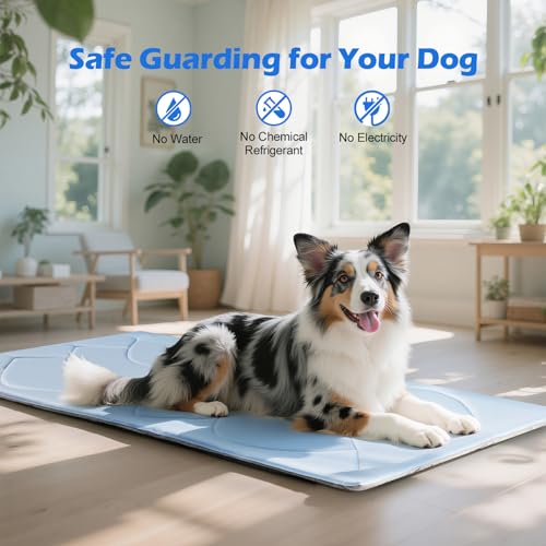 Q-Max>0.4 Dog Cooling Mat (Cool&Warm), 48''×28'', L, Blue+Grey | Double-Sided Self-Cooling Mat for Dog, Pet Cool Pads for Summer, Crate, Kennel, Machine Washable, Cat Cool Bed, Non-Gel - color: Rectangle-Blue+Grey, size: L
