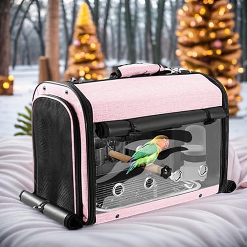 Sanmoncare Bird Carrier Bag Cockatiel Travel Cage with Stand, Lightweight Carrier for Small Bird, Portable Bag for Parrot, Pet Transparent Travel Backpack - color: Pink