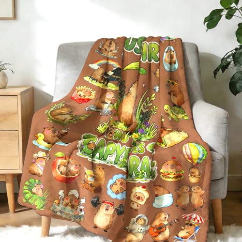 Capybara Blanket Gifts Soft Warm Flannel Capybaras Throw Blanket Capybara Birthday Decorations for Couch Bed Travel 50"x40" - color: Brown Capybara